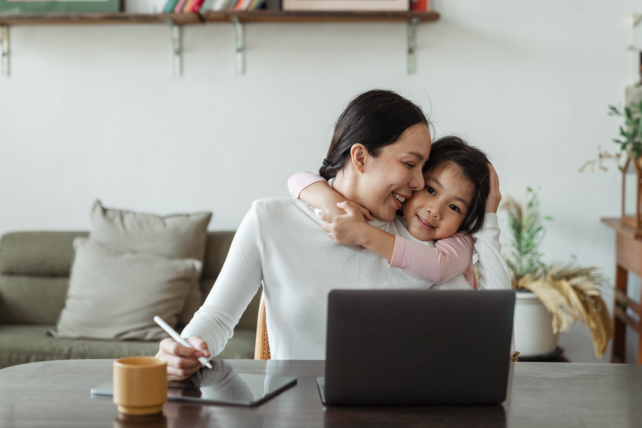 Mother happily informing the child about getting admission to school